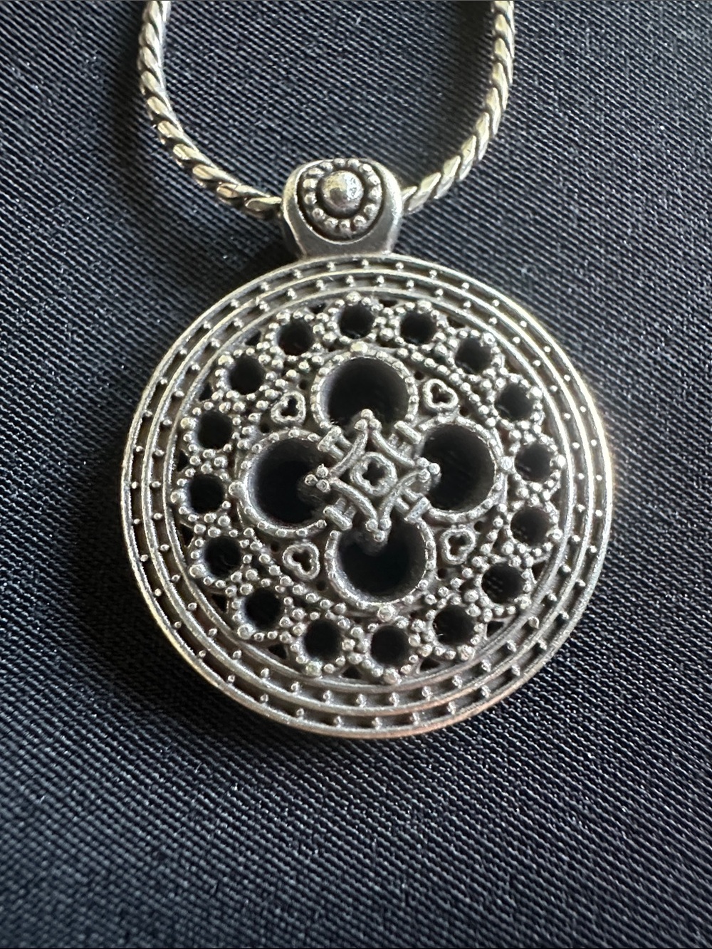 Brighton EUC Basilica silvertone necklace. 16” snake chain & 2” extender.